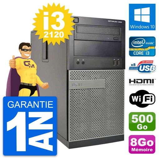 Dell OptiPlex 390 Mid-Tower PC - i3-2120, 8GB RAM, 500GB HDD, HDMI, WiFi