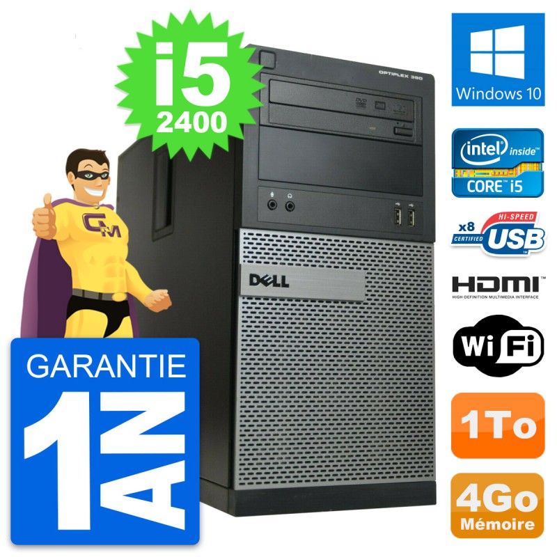 Dell OptiPlex 390 MT Desktop PC - i5-2400, 4GB RAM, 1TB HDD, HDMI, WiFi, Windows 10