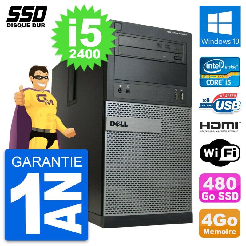 Dell OptiPlex 390 MT Desktop PC - Core i5, 4GB RAM, 480GB SSD, HDMI, Windows 10, Wifi