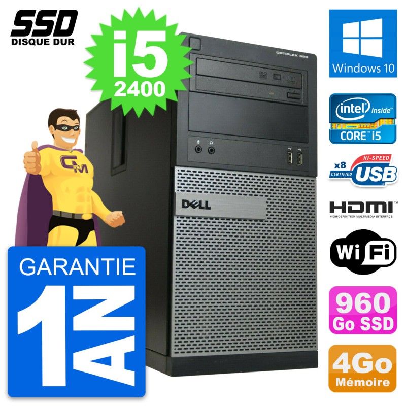 Dell OptiPlex 390 MT Desktop PC - Core i5, 4GB RAM, 960GB SSD, HDMI, WiFi, Windows 10
