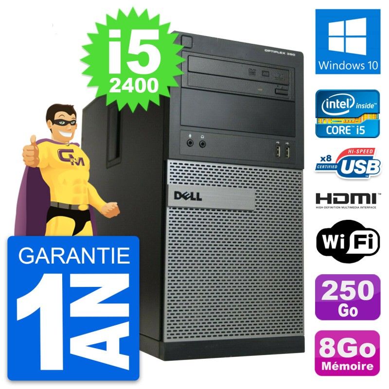 Dell OptiPlex 390 MT Desktop PC - i5-2400, 8GB RAM, 250GB HDD, HDMI, WiFi, Windows 10
