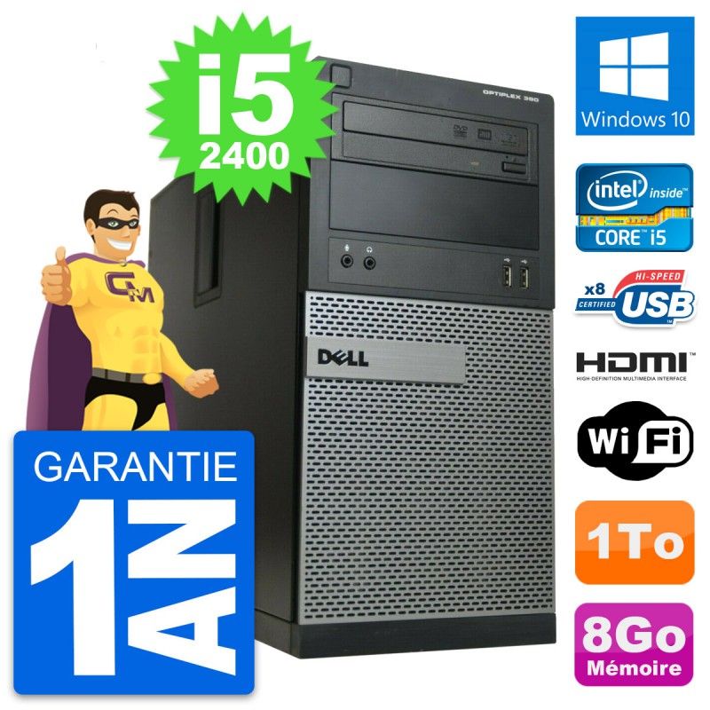 Dell OptiPlex 390 MT Desktop PC - i5-2400, 8GB RAM, 1TB HDD, HDMI, WiFi