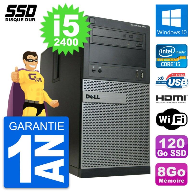 Dell OptiPlex 390 MT Desktop PC - Core i5, 8GB RAM, 120GB SSD, HDMI, Windows 10, Wifi