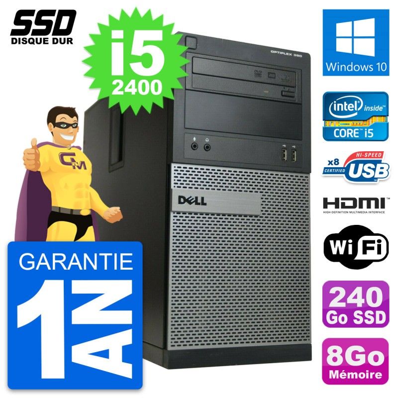 Dell OptiPlex 390 MT Desktop PC - Core i5, 8GB RAM, 240GB SSD, HDMI, Windows 10, Wifi