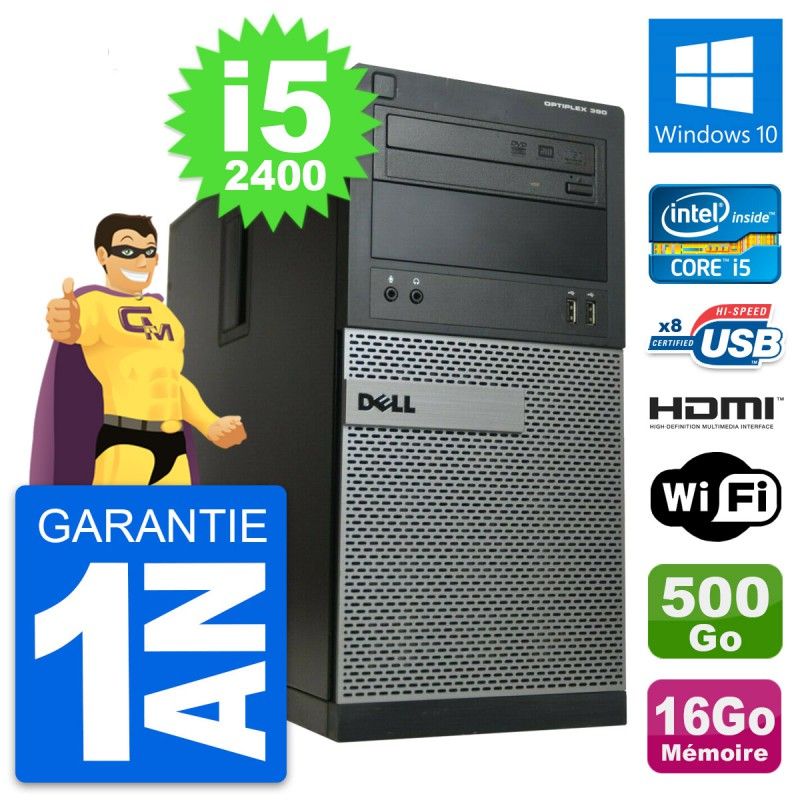 Dell OptiPlex 390 MT Desktop PC - i5-2400, 16GB RAM, 500GB HDD, HDMI, Wi-Fi, Windows 10