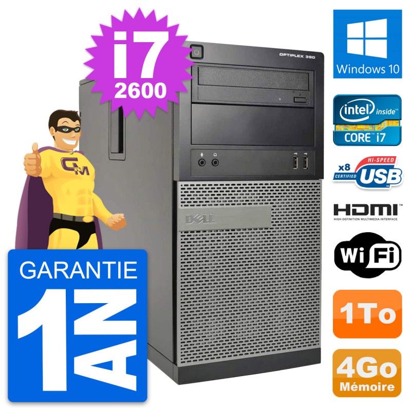 PC de escritorio Dell OptiPlex 390 MT - i7-2600, 4GB RAM, 1TB HDD, HDMI, WiFi, Windows 10