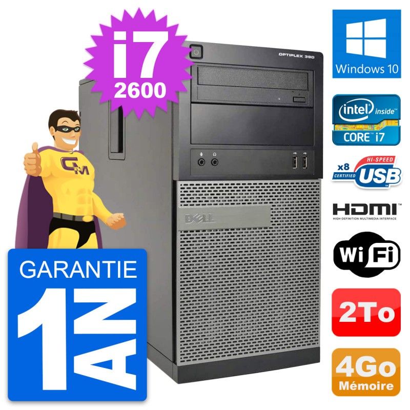 PC de escritorio Dell OptiPlex 390 MT - i7-2600, 4GB de RAM, 2TB HDD, HDMI, WiFi, Windows 10