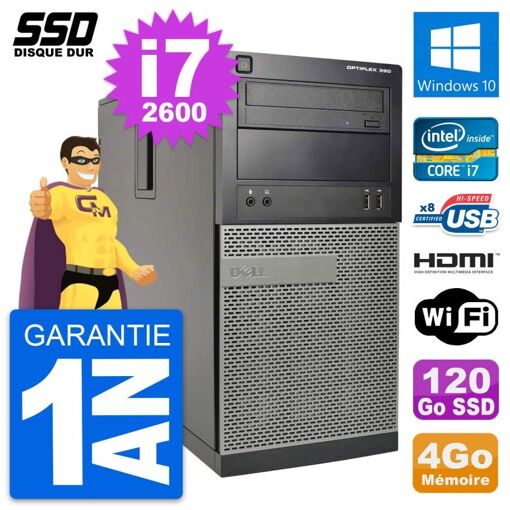 Dell OptiPlex 390 MT Core i7 Laptop - 4GB RAM, 120GB SSD, HDMI, Wi-Fi, Windows 10