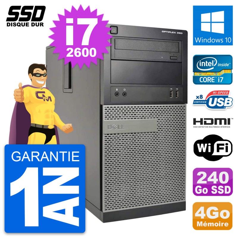 Dell OptiPlex 390 MT Desktop PC - Core i7, 4GB RAM, 240GB SSD, HDMI, Windows 10, Wifi