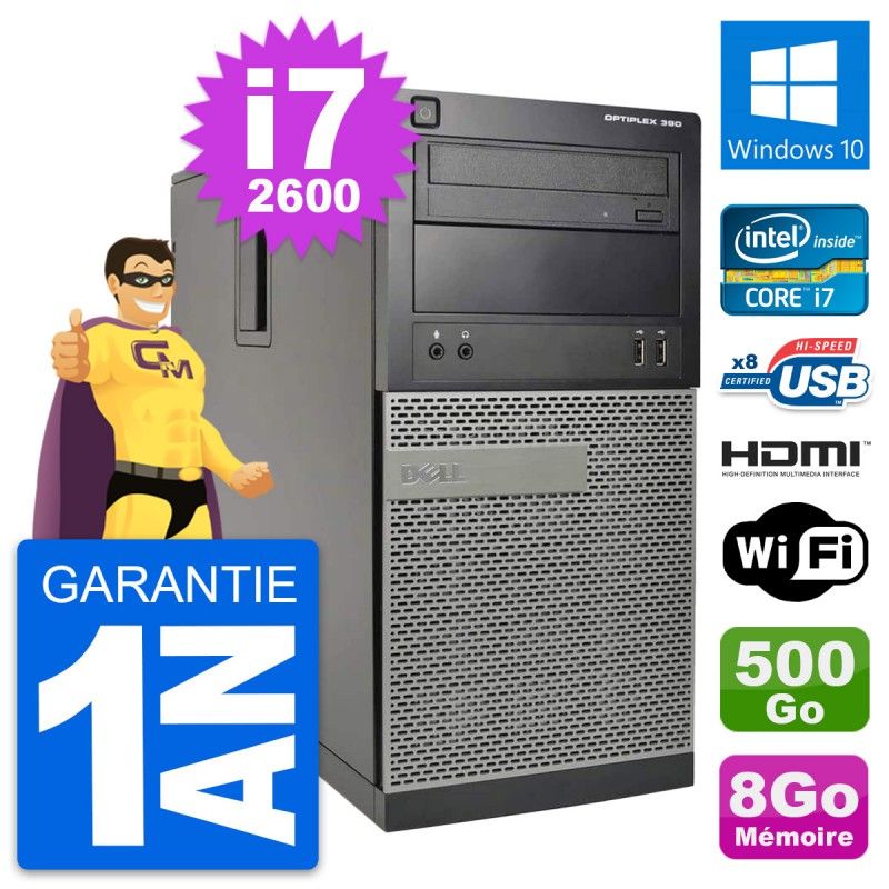 Dell OptiPlex 390 MT Desktop PC - i7-2600, 8GB RAM, 500GB HDD, HDMI, WiFi