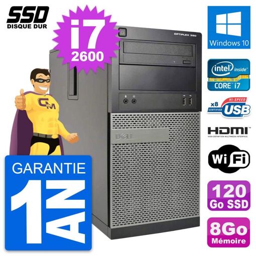 Dell OptiPlex 390 MT Desktop PC - Core i7, 8GB RAM, 120GB SSD, HDMI, Windows 10, Wifi