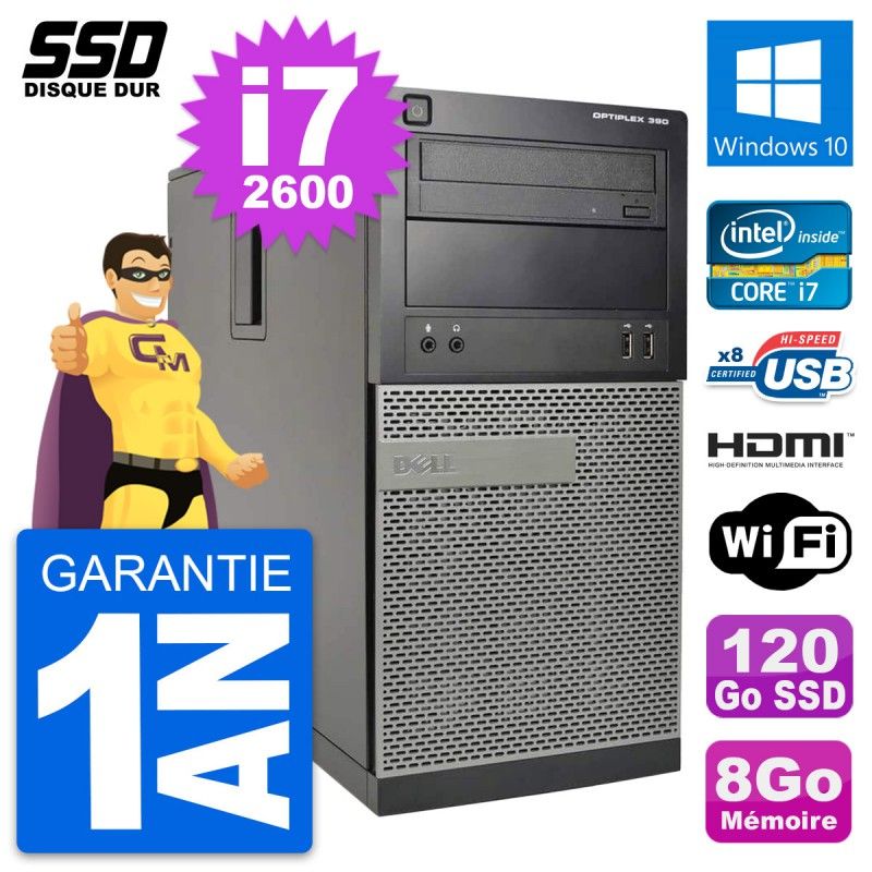 Dell OptiPlex 390 MT Desktop PC - Core i7, 8GB RAM, 120GB SSD, HDMI, Windows 10, Wifi
