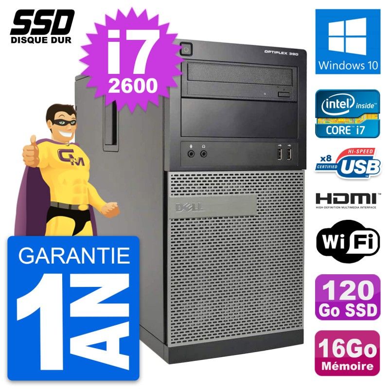 Dell OptiPlex 390 MT Desktop PC - i7-2600, 16GB RAM, 120GB SSD, HDMI, WiFi, Windows 10