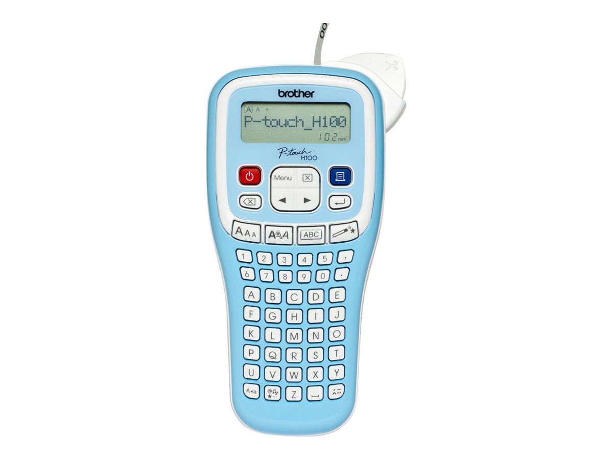 Brother P-Touch PT-H100 Label Maker - Black and White - Thermal Transfer - 1.2cm Roll - 180 dpi - Up to 20mm/sec - Cutting Tool - Blue