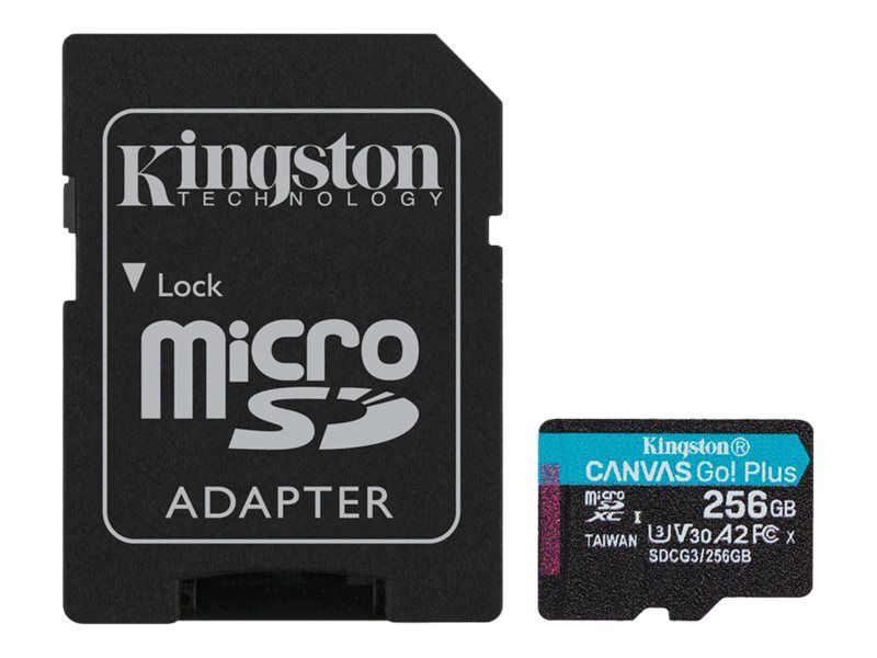 Tarjeta de memoria Kingston 256GB MicroSDXC UHS-I Clase 10 con adaptador SD (Clase A2 / Clase de video V30 / UHS-I U3)