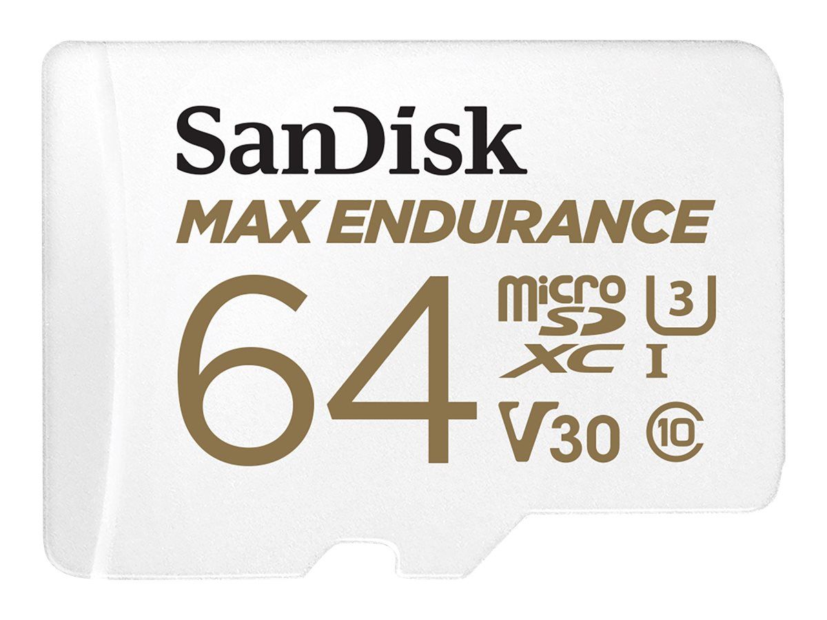 Tarjeta de memoria flash SanDisk Max Endurance - 64 GB (adaptador microSDXC a SD incluido) Clase de vídeo V30/UHS-I U3/Clase 10