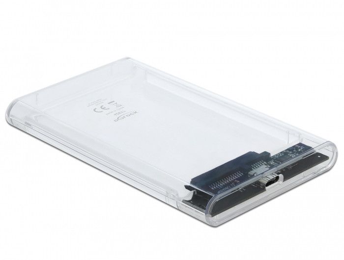 Delock - Caja para disco duro/SSD de 2,5'' SATA con USB 3.1 Gen 2 (10 Gbps) - Transparente