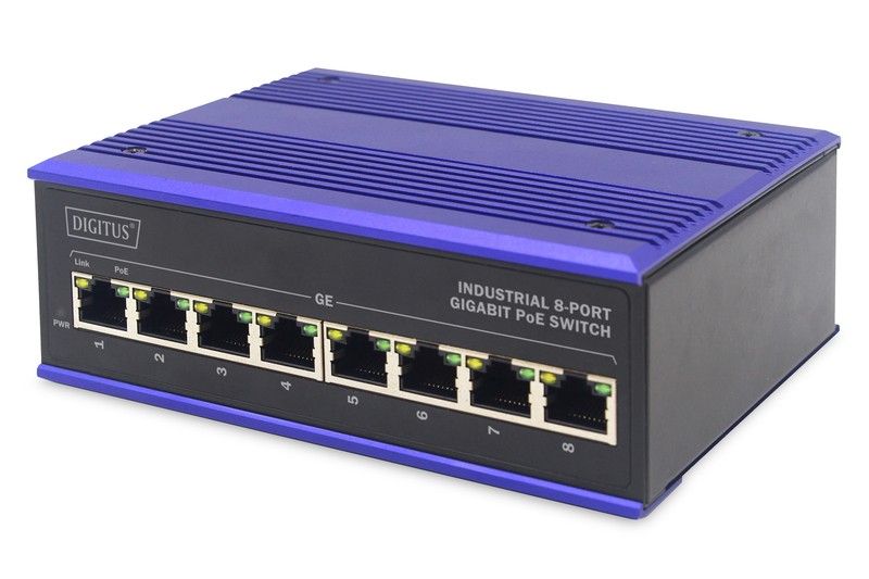 Assmann DN-651121 Gigabit Ethernet Switch (10/100/1000) with PoE, Black and Blue