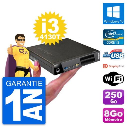 PC Ultra Mini Lenovo M73, i3-4130T, 8GB RAM, 250GB SSD, Windows 10, WiFi