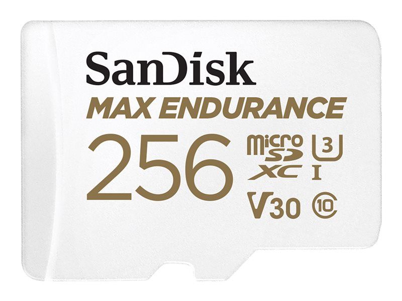 Carte mémoire flash SanDisk Max Endurance - 256 Go avec adaptateur microSDXC vers SD - Classe vidéo V30 / UHS-I U3 / Classe 10