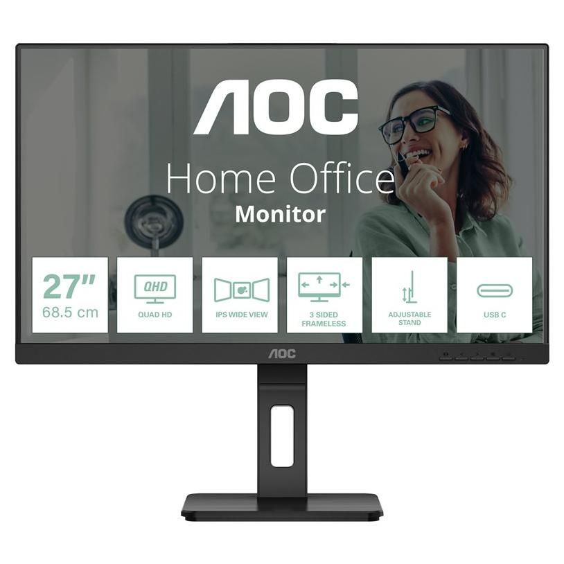 AOC Pro-Line Q27P3CV - 27" LED Monitor - QHD 2560x1440 @ 75Hz - IPS - 350 cd/m² - 4ms Response Time - HDMI, DisplayPort, USB-C - Built-in Speakers - Black