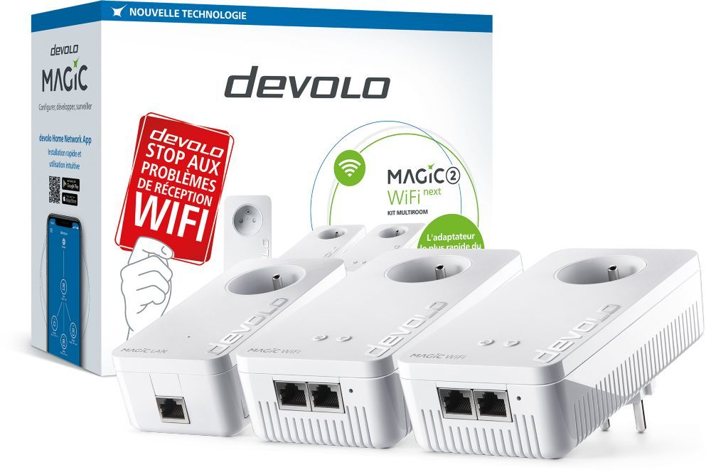 Kit multihabitación Devolo Magic 2 WiFi Next - Puente 1 GbE, HomeGrid - Wi-Fi 5 - Banda doble - Montaje en pared (paquete de 2)
