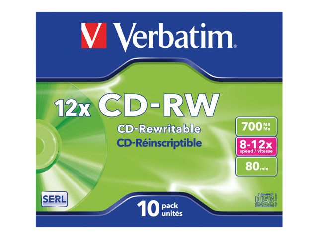 Verbatim 10x CD-RW Discs - 700MB, 8x/12x Speed