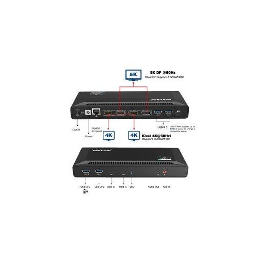 Station d'accueil DLH Energy DY-TU4383 - USB-C / USB 3.0 - 2 x DP, 2 x HDMI - Ethernet Gigabit - 130 W