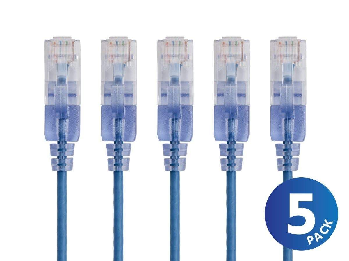 Monoprice Cat6A Ethernet Cable - 5 Pack, Unshielded Twisted Pair (UTP), Bare Copper, Non-Treatment, 10G, 30 AWG RJ45