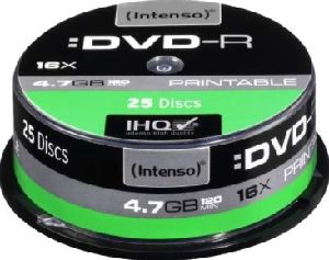 Intenso 25 Pack DVD-R (G) 4.7GB 16x Printable Inkjet Discs