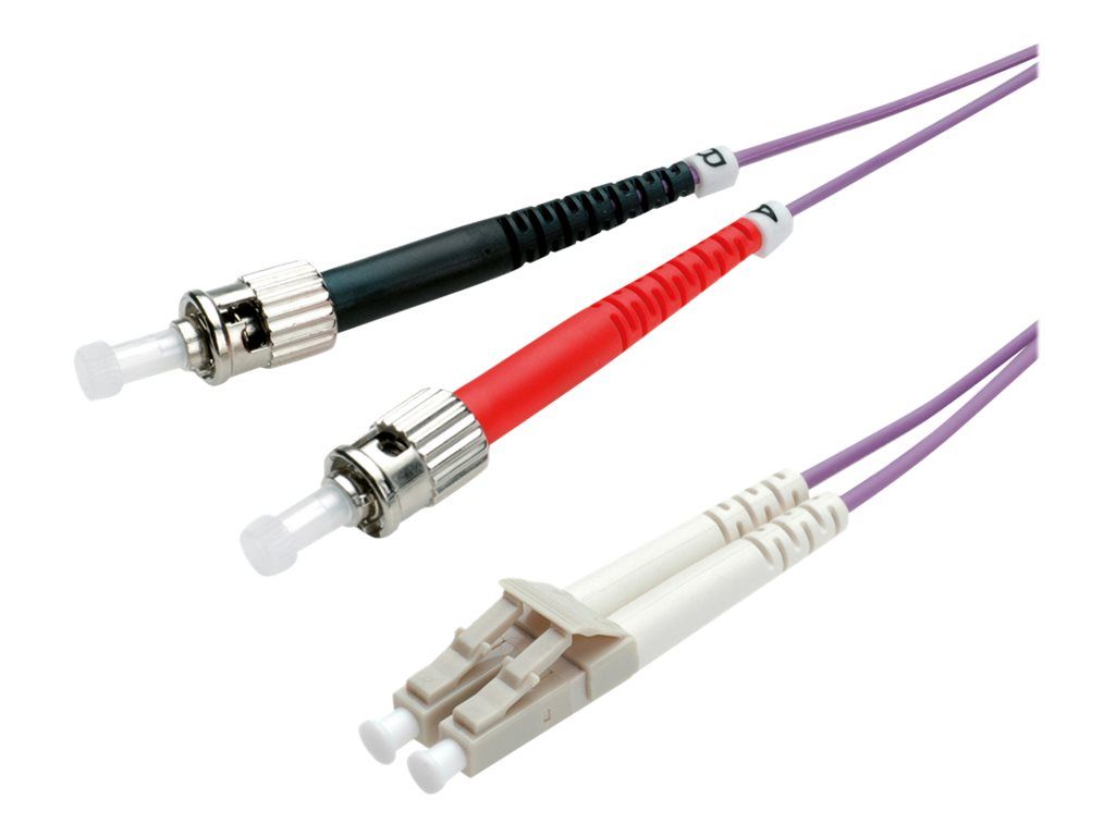 Secomp OM4 Multi-Mode Fiber Optic Cord, 10m, Duplex, 50/125 Microns (LC to ST)