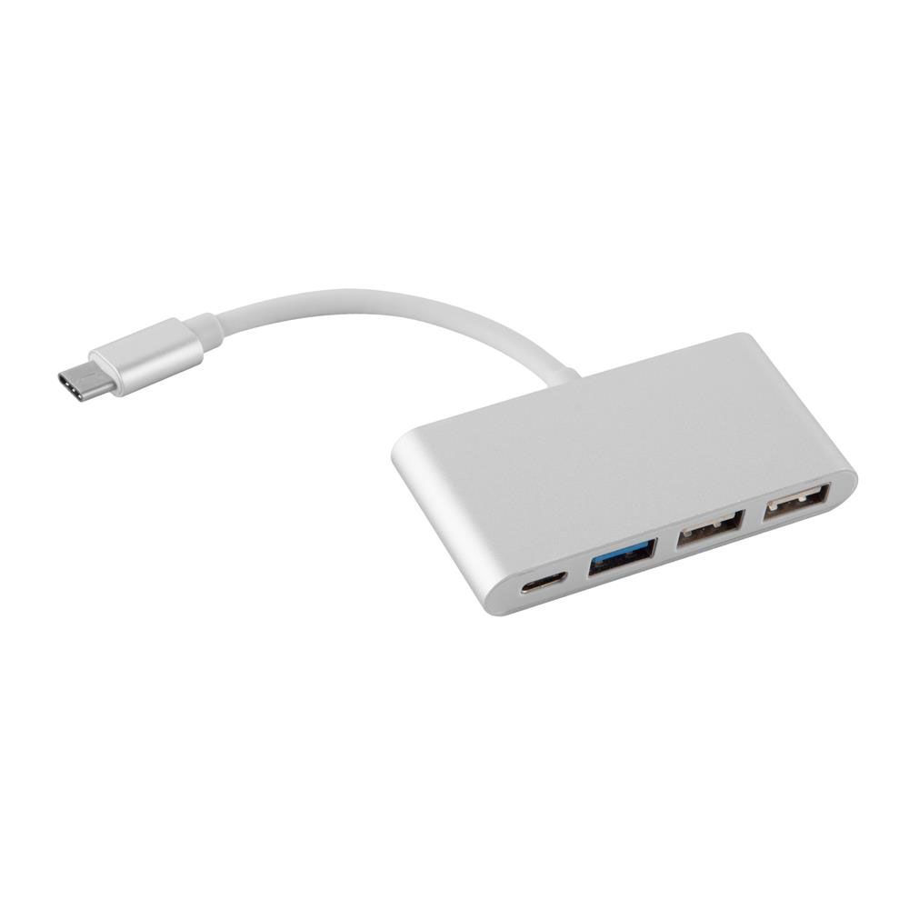 Cadorabo 4-Port USB Multi-Interface Hub with USB-C Charging Port, 2x USB 2.0 & 1x USB 3.0 for Laptops, Tablets - Silver