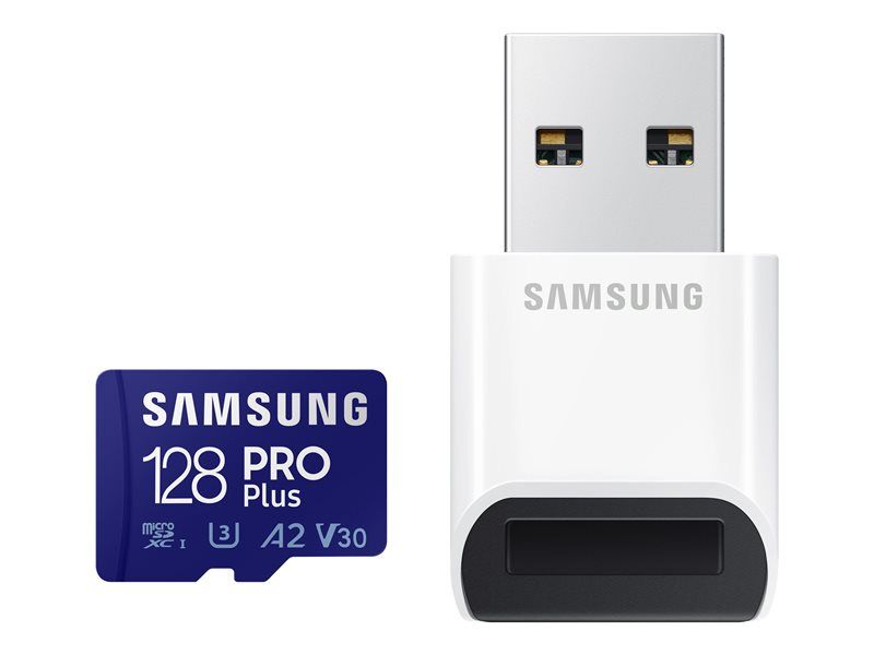 Samsung PRO Plus 128GB MicroSDXC Card - A2/V30/UHS-I U3/Class 10 (with SD Adapter) - Blue