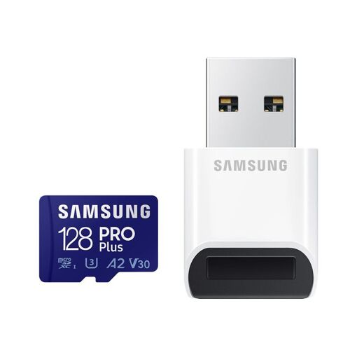 Samsung PRO Plus 128GB MicroSDXC Card - A2/V30/UHS-I U3/Class 10 (with SD Adapter) - Blue