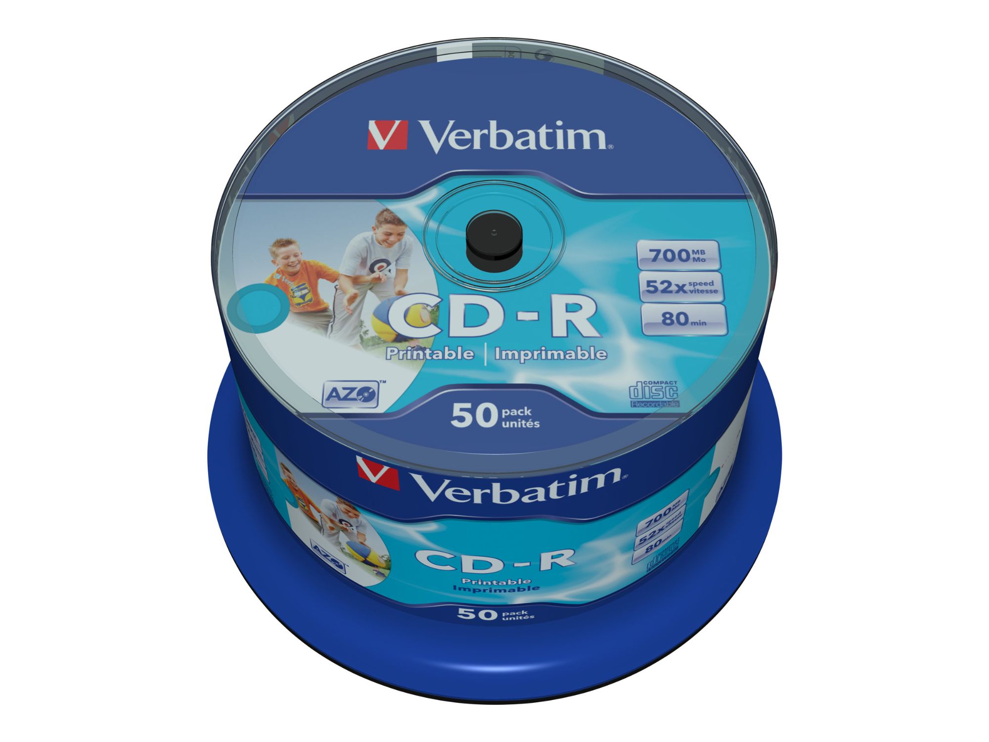 Verbatim DataLifePlus 50x CD-R - 700MB, 52x Speed, Printable Surface, Large Spindle