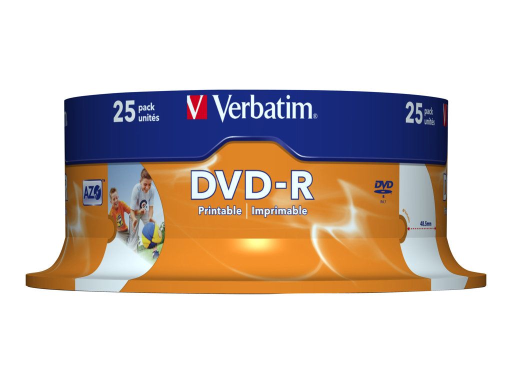 Verbatim DVD-R 25 unidades - 4,7 GB, 16x Velocidad, Superficie Impresionable de Foto