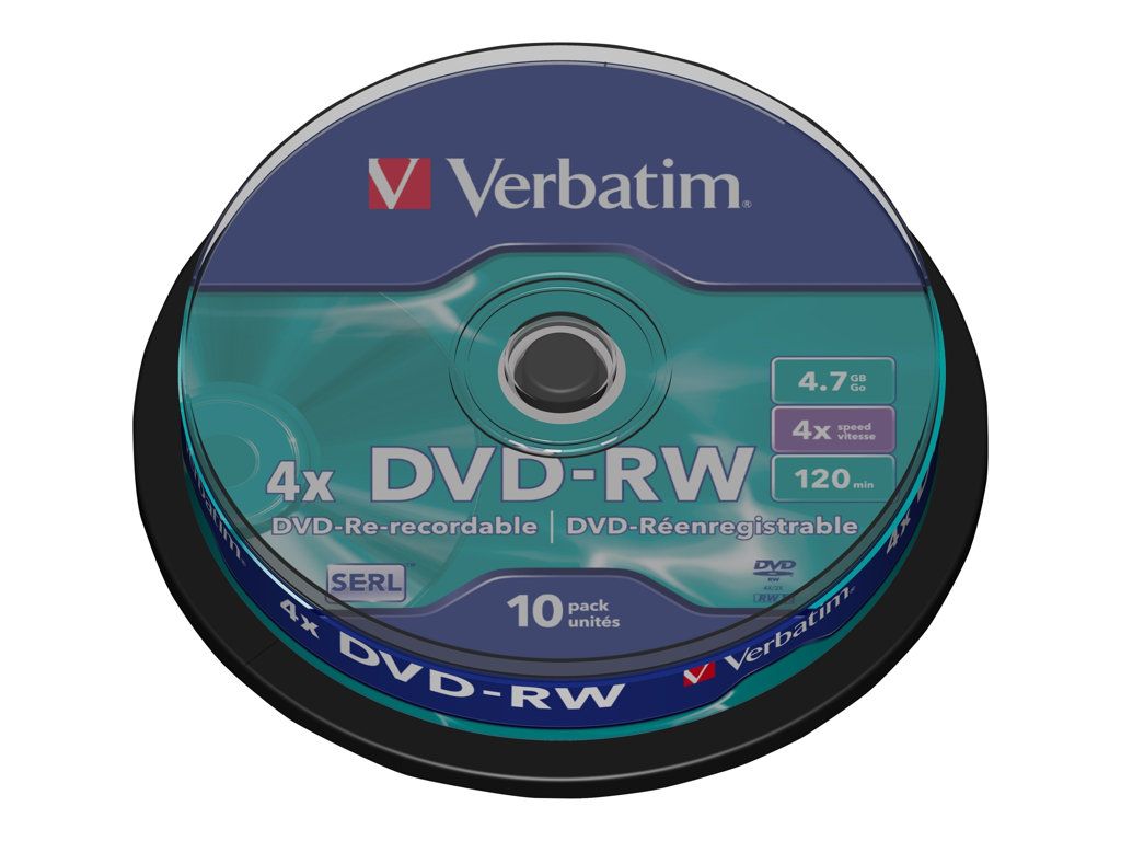 Verbatim DataLifePlus 10x DVD-RW - 4,7 GB, 4 veces más rápido, plata mate