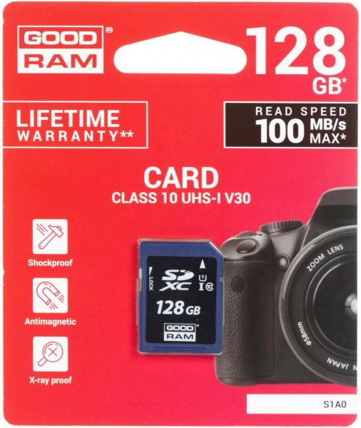 Tarjeta de memoria flash Wilk Elektronik GOODRAM S1A0 128 GB UHS-I V30/U1/Clase 10 SDXC