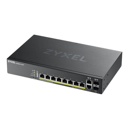 ZyXEL GS2220-10HP - Managed Switch - 8 x 10/100/1000 (PoE+) + 2 x SFP Gigabit Combo - Rack Mountable, Wall Mountable - PoE+ (180 W)