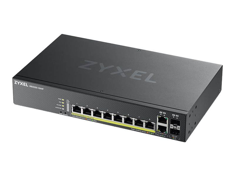ZyXEL GS2220-10HP - Managed Switch - 8 x 10/100/1000 (PoE+) + 2 x SFP Gigabit Combo - Rack Mountable, Wall Mountable - PoE+ (180 W)