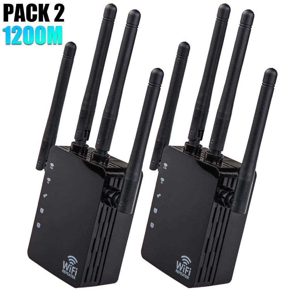 E.F.Connection Dual-Band Wi-Fi Repeater 1200 Mbps 2.4 GHz & 5 GHz with 2 LAN Ports - Black