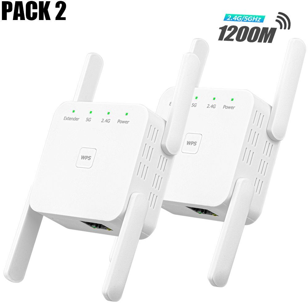 E.F.Connection 2-Piece Wi-Fi Repeater 1200 Mbps Dual Band 2.4 GHz and 5 GHz - E.F.Connection