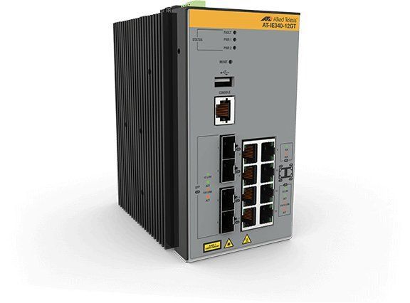 Allied Telesis AT IE340-12GT - Managed Switch - 8 x 10/100/1000 + 4 x 1000Base-X SFP - DIN Rail Mount, Wall Mount - DC Power