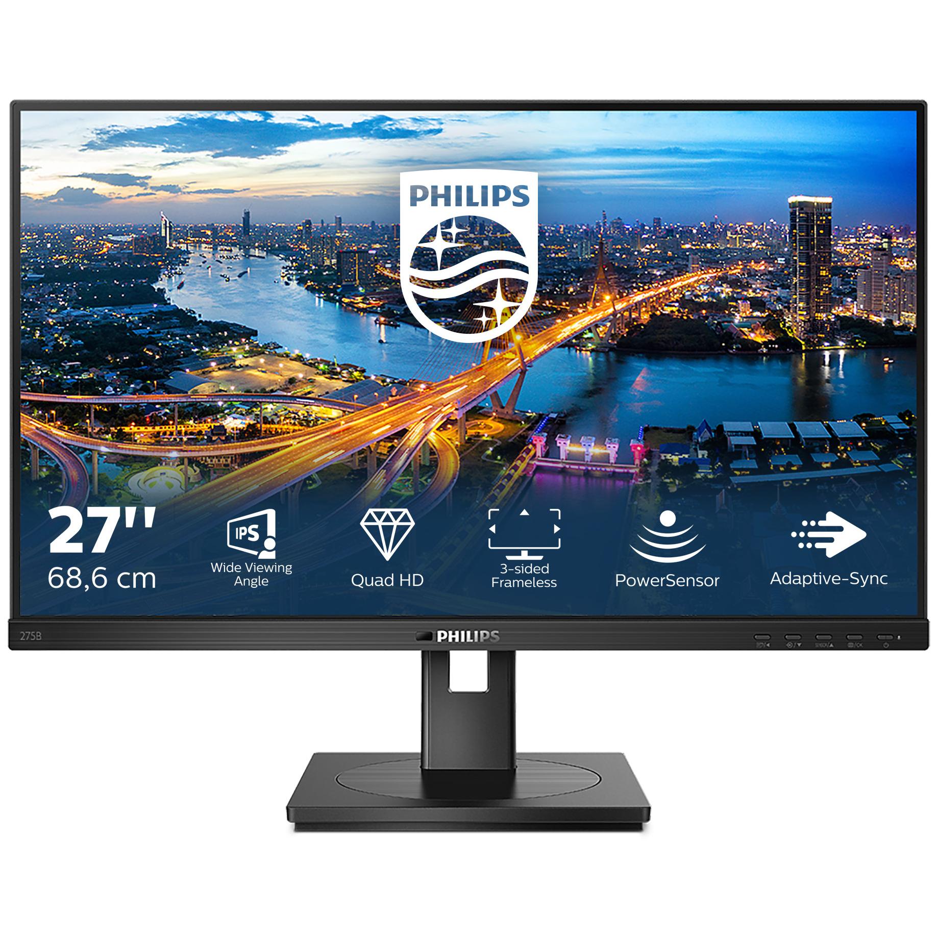 Monitor Philips B Line 275B1 - LED - 27" - 2560 x 1440 QHD @ 75 Hz - IPS - 300 cd/m² - 1000:1 - 4 ms - HDMI, DVI-D, DisplayPort - Altavoces integrados - Textura negra
