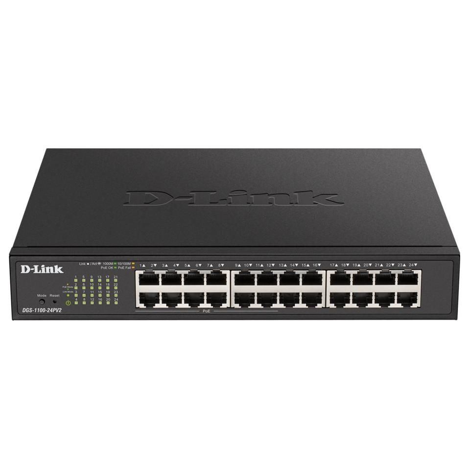 D-Link DGS 1100-24PV2 - Managed Switch - 24 x 10/100/1000 (12 PoE) - Desktop, Rack-mountable - 100W PoE
