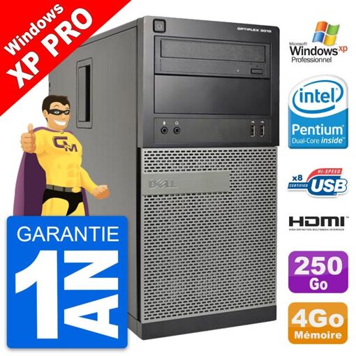 Dell Optiplex 3010 MT Desktop Computer - Intel Pentium G2020, 4GB RAM, 250GB HDD, HDMI, Windows XP