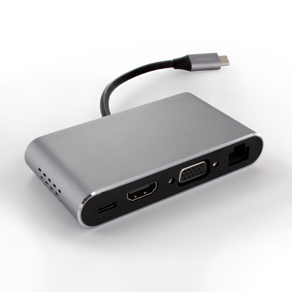 Adaptador Metronic 8 en 1 USB-C (HDMI, Ethernet de Gigabit, USB-A, VGA, SD/MicroSD, USB-C PD)