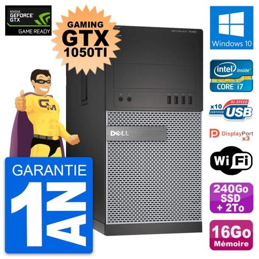 PC de juego Dell Optiplex 7020 - i7-4790, 16GB RAM, 240GB SSD + 2TB HDD, GTX 1050Ti, Windows 10