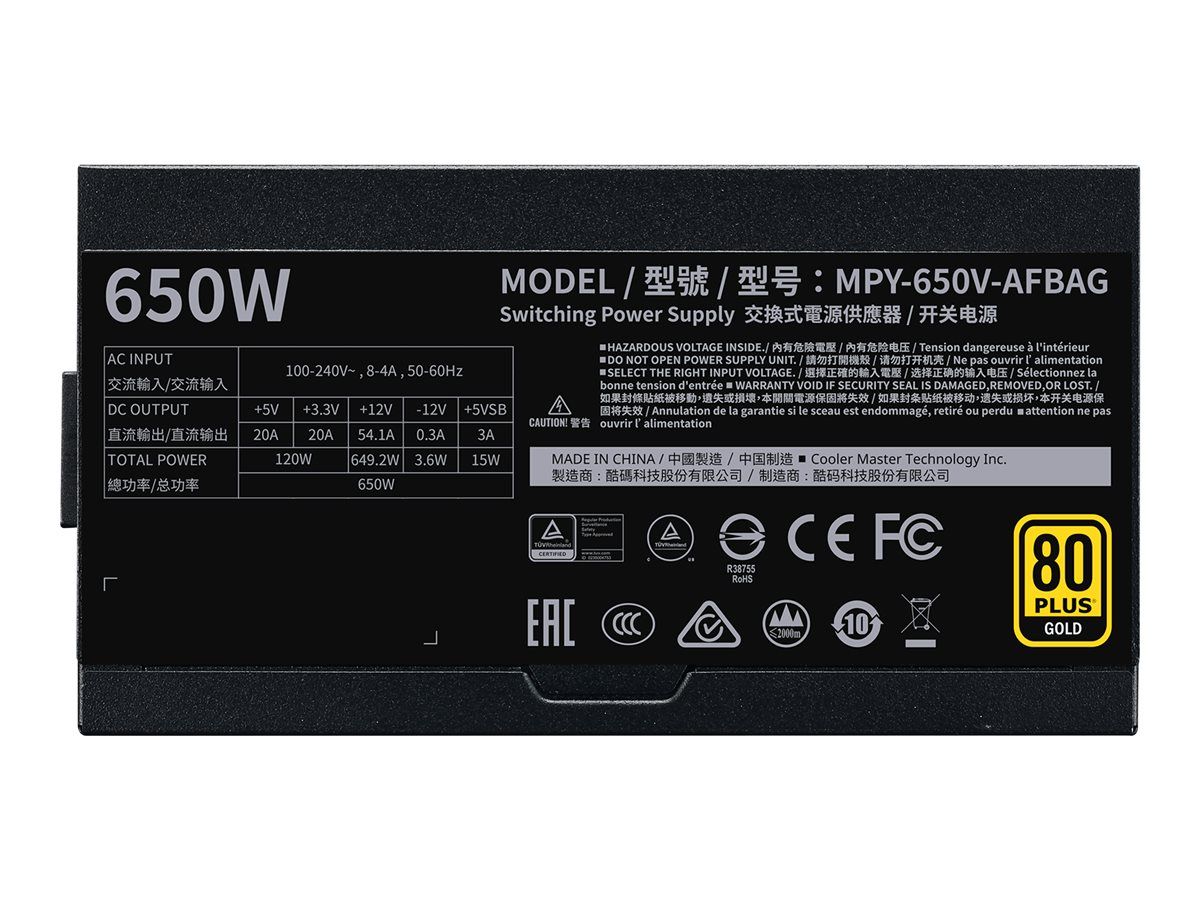 Cooler Master V650 Gold Power Supply - ATX12V 2.52/ EPS12V - 80 PLUS Gold - 650W - PFC Active