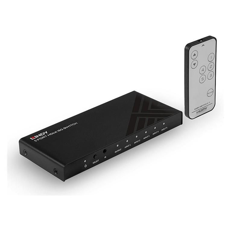 Conmutador Lindy 5 puertos HDMI 2.0 18G